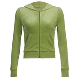 Velvet Solid Jackets Aesthetic Pockets Hooded Coat Long Sleeve Slim Cropped Outwear Autumn Winter Women Outerwear