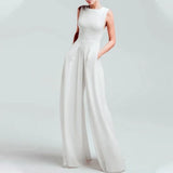 Long Jumpsuits Women Elegant Pockets Party Sleeveless Rompers 2022 Summer Fashion Casual Pleated Wide Leg Pants