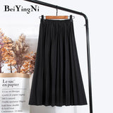 Women Vintage New Fashion Skirt Elastic High Waist Pleated Leisure Retro Skirt Female Streetwear Luxury Faldas