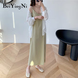 Black Spaghetti Strap Dress Long Casual Backless Basic Chiffon Casual Sexy Korean Elegant Maxi Party Dress