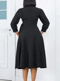 Women's Dress 2025 New Fashion Temperament Pure Color V Collar Folds High Waist Big Dress Dress