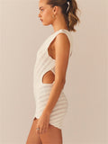 Fashion Women's Dress Diagonal Collar Backless Hollow Out Waist Solid Color Patchwork Mini Dresses Summer 2023 New