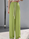 Quality 2022 Ice Silk Women's Pants High Waist Full-lenth Loose White Black Pants Casual Long Wide-leg Pants Women