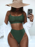 Toloer Single Swimsuit 2023 Split Swimsuit Sexy Swimsuit Solid Color High Waist Bikini B696K-Outfit