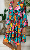 Bohemian Women Dresses Summer Long Sleeve Button Loose Mini Dress Big Swing Boho Dress Printed Vestido 425-1-Outfit