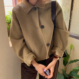 2022 Autumn Winter Women Elegant Solid Color Wool Coats Chic Turn Down Collar Long Sleeve Coat Female Chic