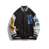 Women Bomber Varsity Jacket Hip Hop Letter Bear Baseball Jackets Streetwear Men Unisex Korean College Single Breasted Loose
