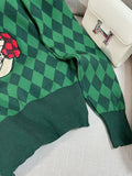 Women Sweater Long Sleeve Arglye Green Pullovers Sweater Knitted Cat Embroidery Femininas Jumpers Loose Casual