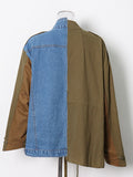 Korean Fashion Spring Jacket For Womens Lapel Long Sleeve Patchwork Color Block Straight Jackets Female Fashion