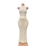 New Hollow Knitted Jassin Set Sleeveless High-Collar Top + Two-Piece