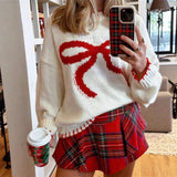 And Winter New Loose Round Neck Flag Pattern Simple Knitted
