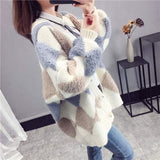 Sweater Cardigan Women Autumn Winter Korean Thick Knit Cardigans Argyle Oversized Hit Color Knitwear Outwear Coat