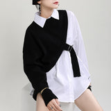 Winter's New Fashion Knitted Shawl and White Shirt Two-piece Set Streetwear Slimming