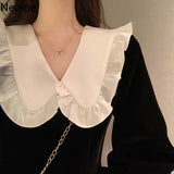 Dress for Women Chic Peter Pan Collar Vintage Vestidos De Mujer Slim Waist Ruffles Velvet Korean Dresses Temperament