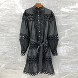 TWOTWINSTYLE Loose Dress For Women Stand Collar Long Sleeve Cut Out Mini Dresses Female Spring Clothing Style New 2022