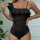 2023 Sexy New Lotus Edge Mesh Splicing Body Swimsuit