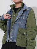 2023 Autumn And Winter New Fashion Turn-down Collar European Style Loose Patchwork Denim Cotton Woman jackets