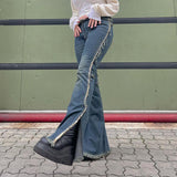 Low-waisted Raw Edge Flared Jeans-Outfit