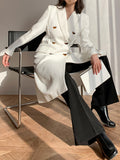 Women big size long double breasted White Blazer New Notched Long Sleeve Loose Jacket Fashion Spring Autumn 2023