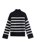 Women Autumn Fashion Casual Turtleneck Striped Jacquard Sweater Streetwear Long Sleeve Knitted Pullover Chic Winter Warm