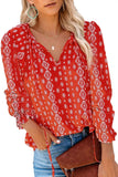 Women's Clothing 2025 Autumn And Winter New Broken Flower Printed Shirt V Collar Long-Sleeved T-Shirt Top