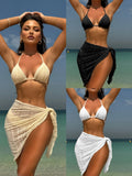 2024 Solid Color Sexy New Three-Piece Mesh Three-Piece Set Swimsuit Swimsuit