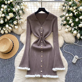 Luxury Famous Knitted Dress Woman Autumn Wooden Ear Over The Collar To Slim Beautiful Sister Mid-Long