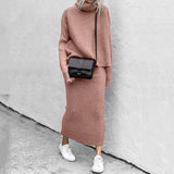 Casual Turtleneck Knitted Skirt Suit Oversized Y2K Knitted Long Sleeve Crop Top Two Piece Set Women Long Sleeve Dress