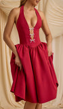 Spring And Summer New Hanging Neck Bow Deep V Bare Back Sexy Poneng Dress