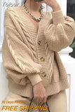Vintage Autumn Winter Women Knitted Ribbed Cardigans Women Casual Loose Fashion Cardigan Sweaters Coats Femme