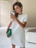 Casual Loose O-Neck White Dress Woman Summer Short Sleeve Office Mini Dresses Elegant Simple Female Dress