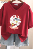100% Cotton M-6XL T Shirt Japanese Cartoon Anime Tshirt Short Sleeve Women's Top Summer Couple V Neck Oversized T