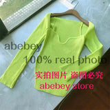 new spring and summer fashion women clothes sqaure collar full sleeves elastic high waist sexy pullover