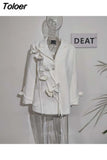 Fashion Women's Blazer Notched Collar Loose Diamonds Buttons Spliced Flower White Suit Jackets summer 2023 New