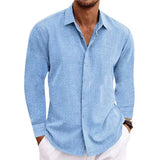 Men's Linen Long-Sleeved T-Shirt Loose Sweatshirt Solid Long-Sleeved Cotton Shirt Men's Large Size Men's