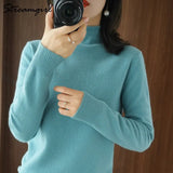 Pullover Women Vintage Sweater Spring Winter Half Turtleneck Woman Sweaters Retro Green Warm Knitted Women