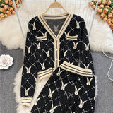 Spring Autumn Knited Two Piece Set Women Clothing Sets Casual Long Sleeve Sweater Cardigan + Wide Leg Long Pants