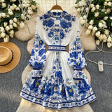Spring Dress New Dress Women 2025 Fashion Suit Collar Long Sleeves To Roll Print A-Word