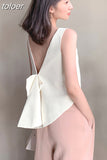 Korean Lace Up Bowknot Women's Vest O Neck Tank Sleeveless Backless Large Size Loose Female Vests 2023 Fashion