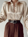 Spring Satin Long Sleeve Women's Shirts Button Up Shirt Cardigan Blouses Fashion Elegant Casual Women Tunics