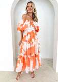 Spring And Summer Temperament Elegant Print Shoulder Bubble Sleeve Fashion