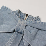 Denim Women's Jackets Stand Collar Long Sleeve Patchwork Bow Vintage Ruched Coats For Female 2023 Spring