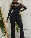 Black Hollow Out Long Sleeves Bell Bottom Formal