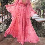 Print Boho Spaghetti Strap Beach Dress Fashion V-neck Sexy Women Long Dress Off Shoulder Pleated Casual Maternity