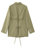 Women Green Back Bandaeg Big Size Thin Blazer New Lapel Long Sleeve Loose Fit Jacket Fashion Spring Autumn 2023