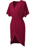 Modest V-neck Short Sleeves Solid Asymmetrical Office