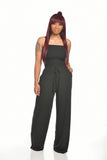 Toloer New Women's Casual Flat Shoulder Wrapped Chest Wide-Leg Jumpsuit-Outfit