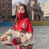 Women's Christmas Snowflake Turtleneck Sweater New Korean Casual Version Warm Thickened Knitting Pullovers