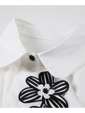Women Vintage White Embroidery Big Size Blouse New Lapel Long Sleeve Fit Shirt Fashion Tide Spring Autumn 2023