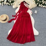 Style Dress Summer New Three-Dimensional Flowers Twilled Shoulderless Sleeveless Waist-Sloping Long